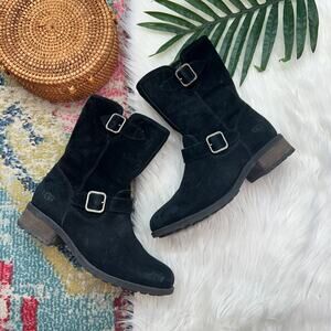 UGG Black Leather Buckle Fleece Lined Chaney Moto Boot 8 Style 1006042